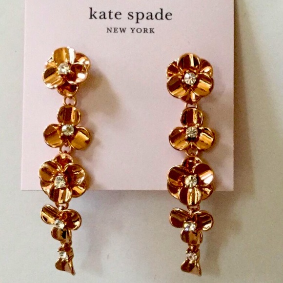 New Kate Spade Shine On Flower Linear Earrings Rose Gold - Picture 6 of 7